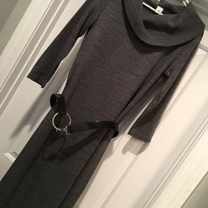 “Kim Rogers” Gray Knit Dress; 3/4 Sleeve